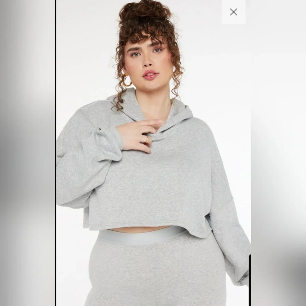 Savage  X Fenty Essential Cropped Drop Shoulder Platinum Grey Hoodie